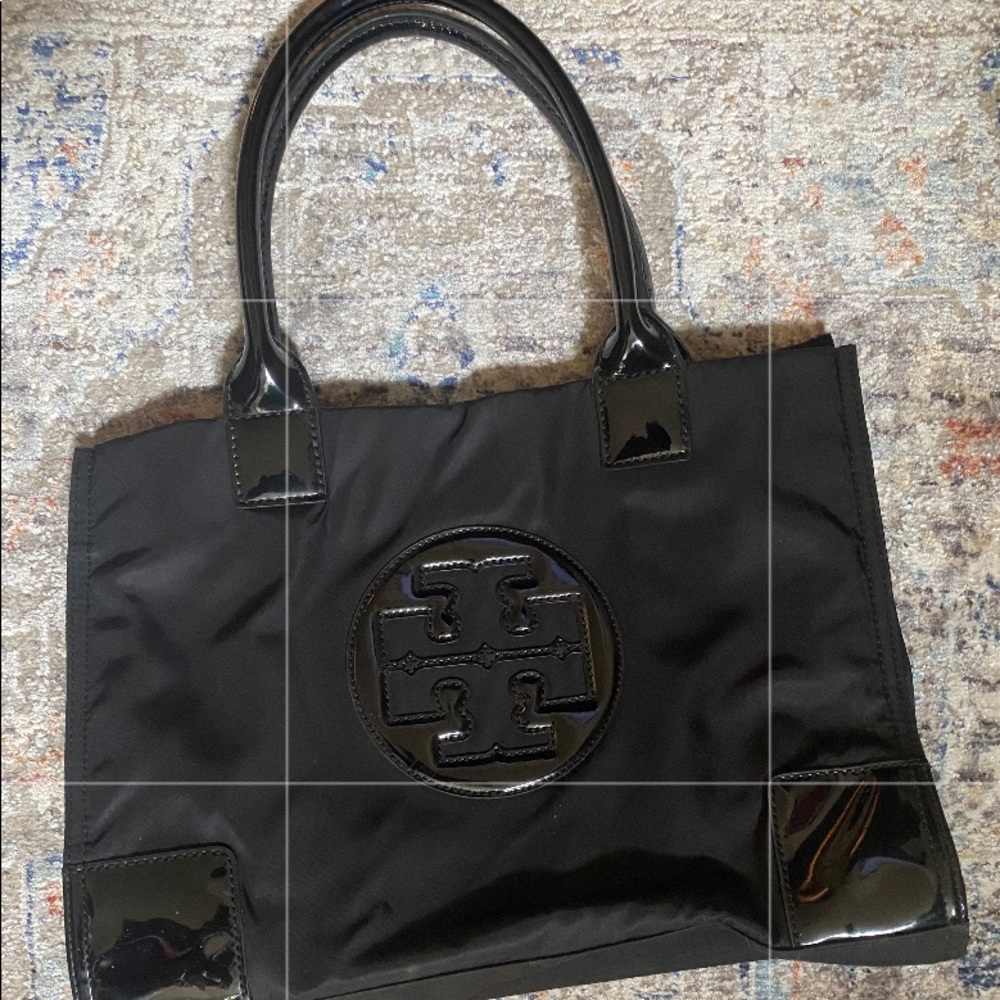 Tory Burch Mini Ella Tote Black patent nylon